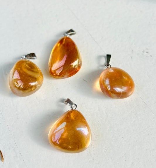 Sunset Aura | Tangerine Aura | Mandarinenquarz Anhänger