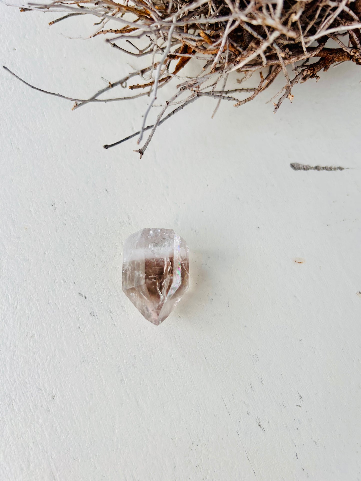Gebohrte Amethyst-Rauchquarz-Kristalle