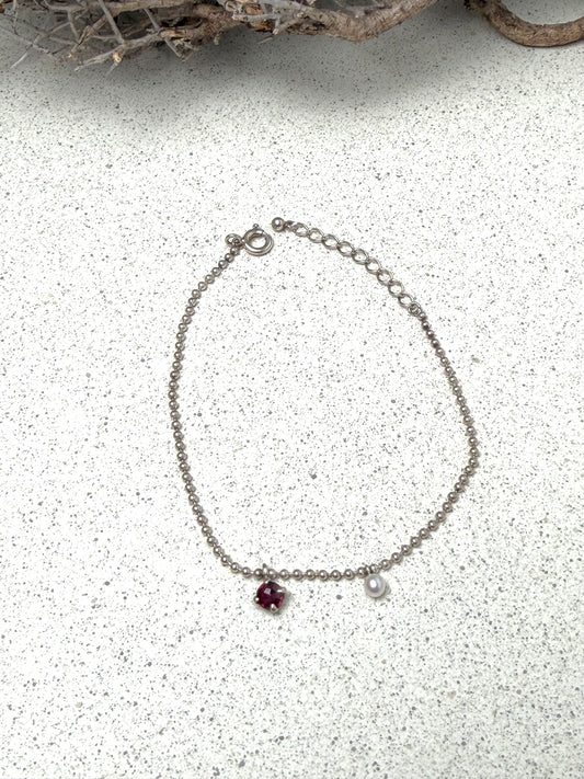 925 Silberarmband · Granat & Perle