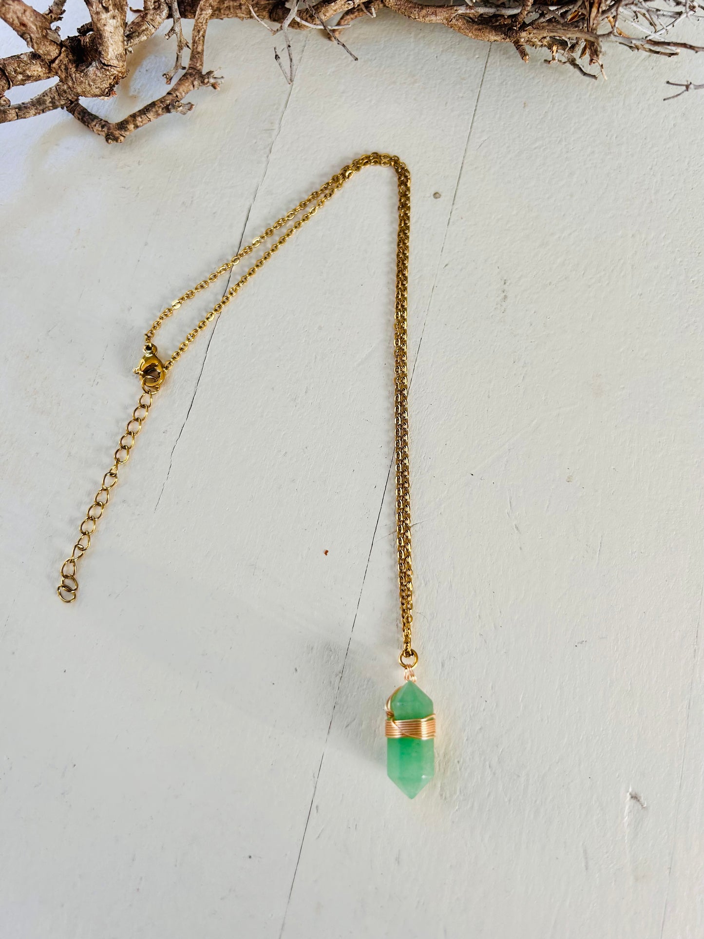 Kristall-Doppelender Kette · Amethyst · Bergkristall · Aventurin