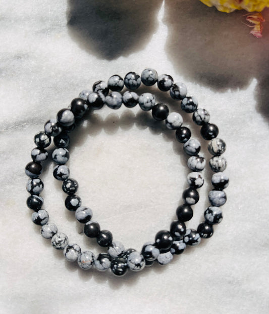 Schneeflocken Obsidian - Armband Handmade