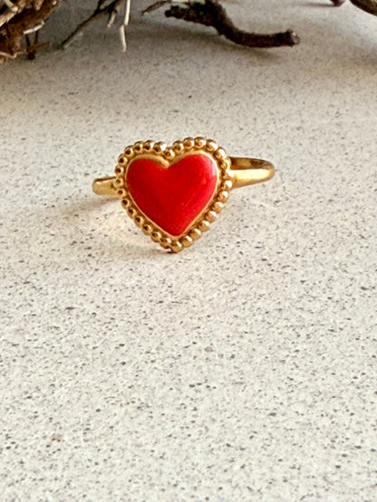 Petit Cœur – Edelstahlring Herz, vergoldet, verstellbar