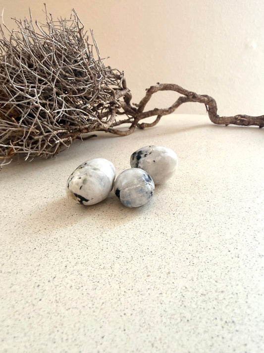 Weißer Labradorit mit Biotit – Trommelstein