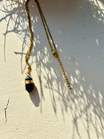 Kristall-Doppelender Kette · Amethyst · Bergkristall · Aventurin