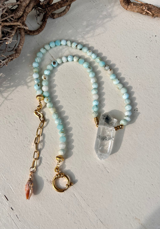 Hemimorphit & Inclusion Quartz Handmade Kette | Limited Edition