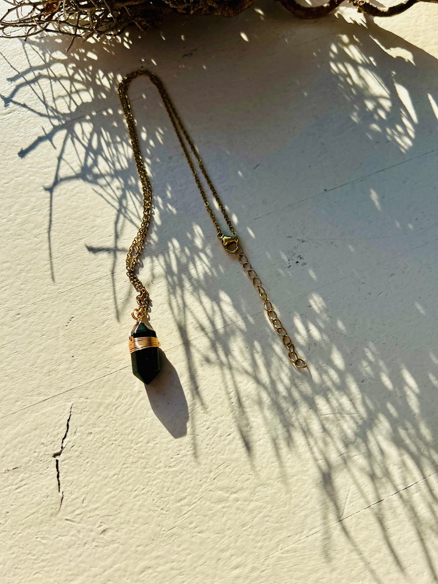 Kristall-Doppelender Kette · Amethyst · Bergkristall · Aventurin