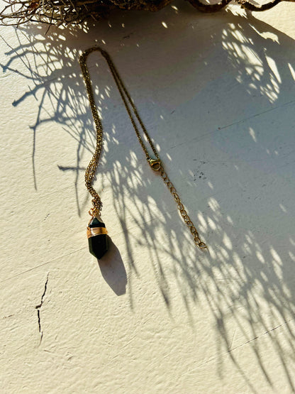 Kristall-Doppelender Kette · Amethyst · Bergkristall · Aventurin