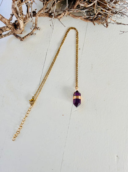 Kristall-Doppelender Kette · Amethyst · Bergkristall · Aventurin