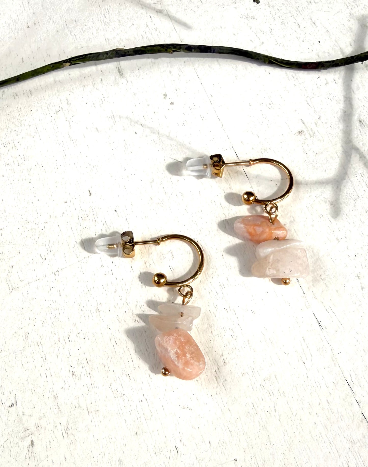 Halbcreolen · Ohrstecker  Tigerauge & Rosenquarz | Einzelstücke