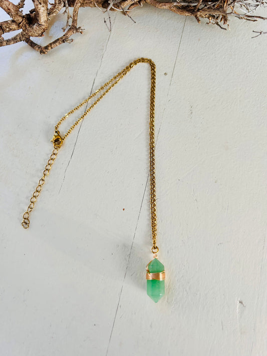 Kristall-Doppelender Kette · Amethyst · Bergkristall · Aventurin