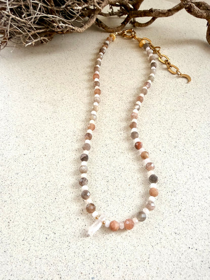 Rhiannon - Mondstein, Morganit & Kunzit Perlenkette | limited Edition